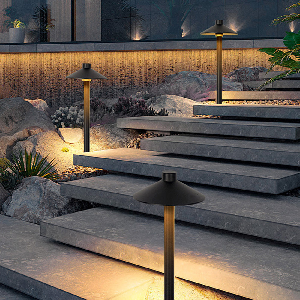 Drex Contemporary Metal Cap-Shaped Outdoor Path Light, Black - Neutralighting