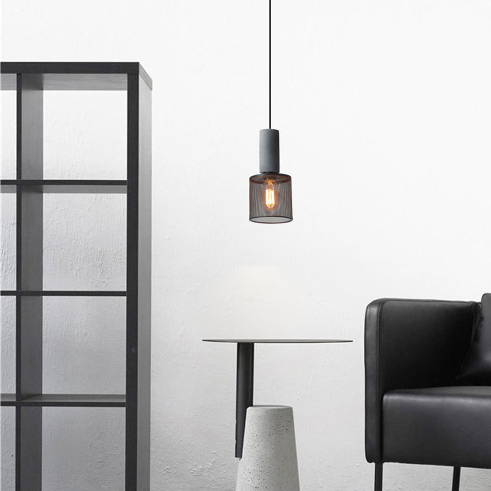 Xenith Industrial Cylindrical Pendant Light, Cement/Metal - Neutralighting