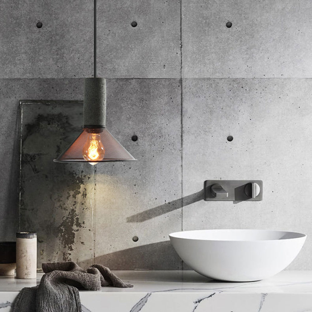 Xenith Industrial Cylindrical Pendant Light, Cement/Metal - Neutralighting