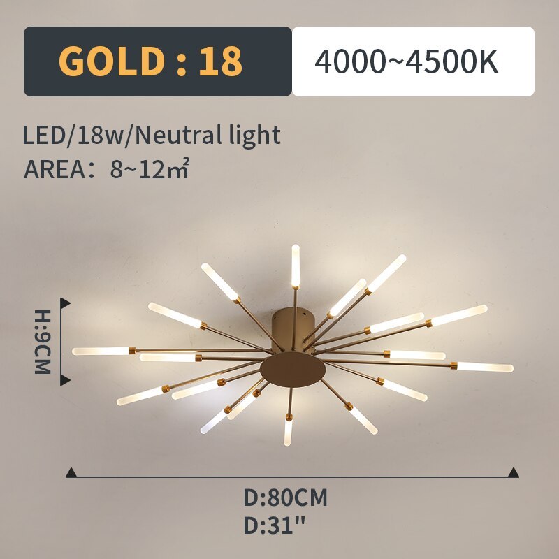 Wesley Flush-Mount Ceiling Light Fireworks, Black/Gold - Neutralighting
