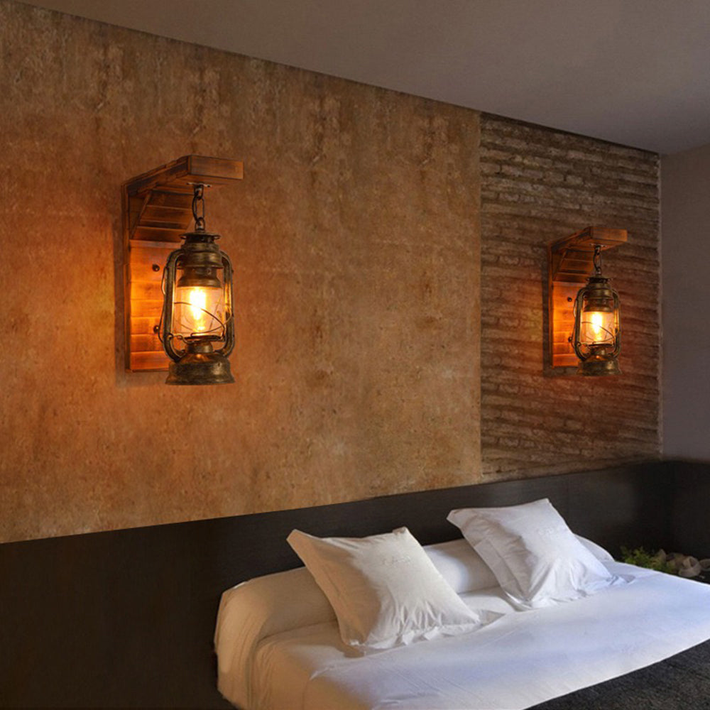 Lyros Lantern Vintage Wooden Rustic Wall Lamp - Neutralighting