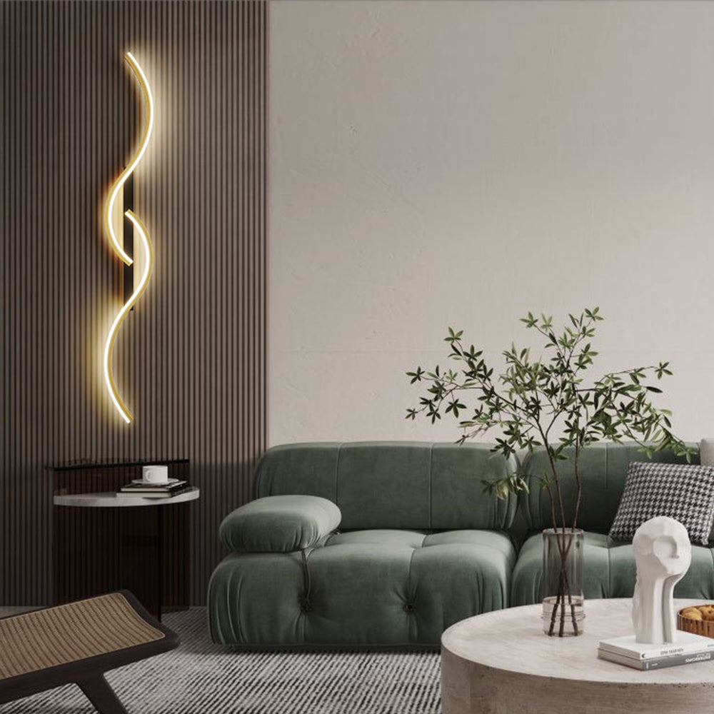 Lumor Modern Linear Wave Bedroom Wall Lamp, Black/Gold - Neutralighting