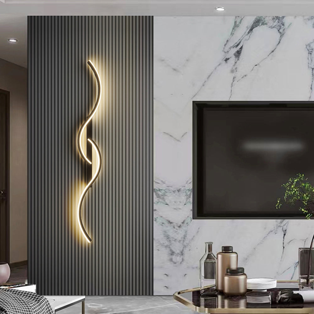Lumor Modern Linear Wave Bedroom Wall Lamp, Black/Gold - Neutralighting