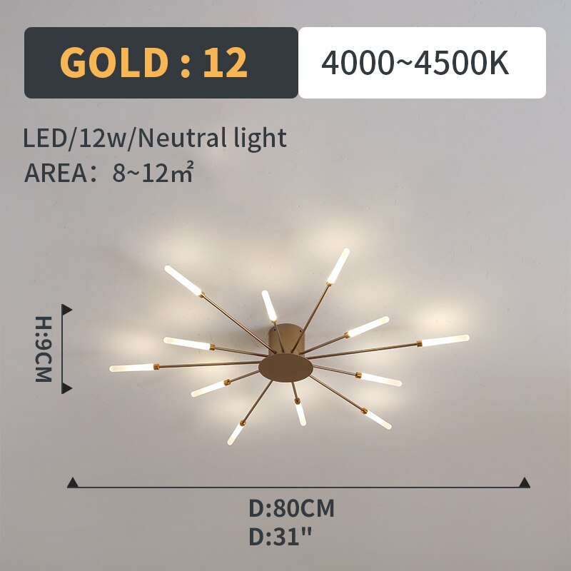 Wesley Flush-Mount Ceiling Light Fireworks, Black/Gold - Neutralighting