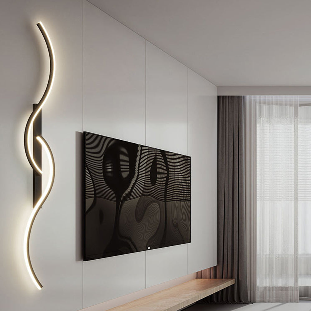 Lumor Modern Linear Wave Bedroom Wall Lamp, Black/Gold - Neutralighting