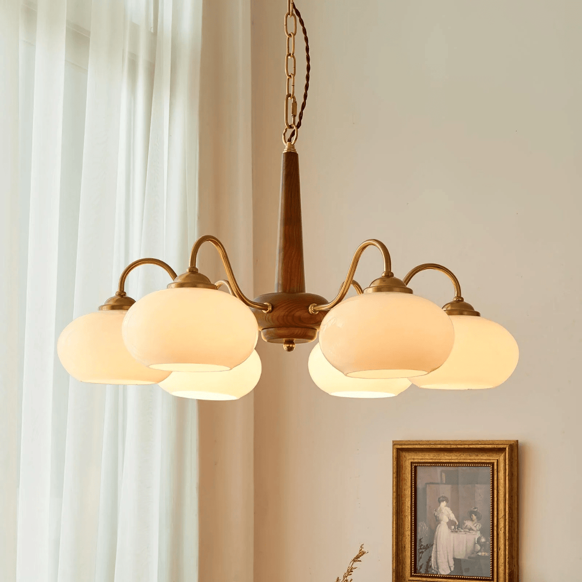 Korelle Glass Chandelier-Moonnatur