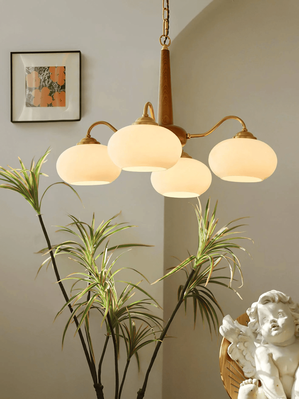 Korelle Glass Chandelier-Moonnatur