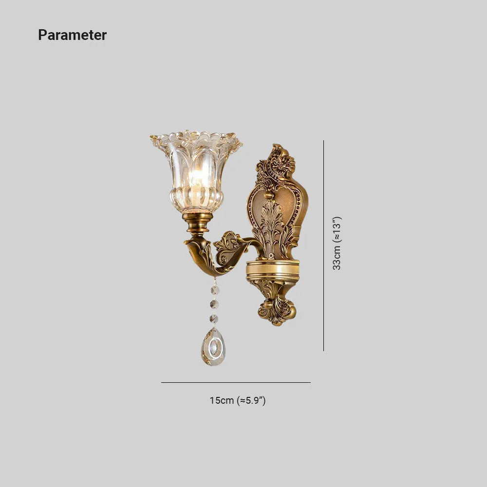 Ramiq Vintage Flor Metal/Glass Wall lamp, Gold - Neutralighting