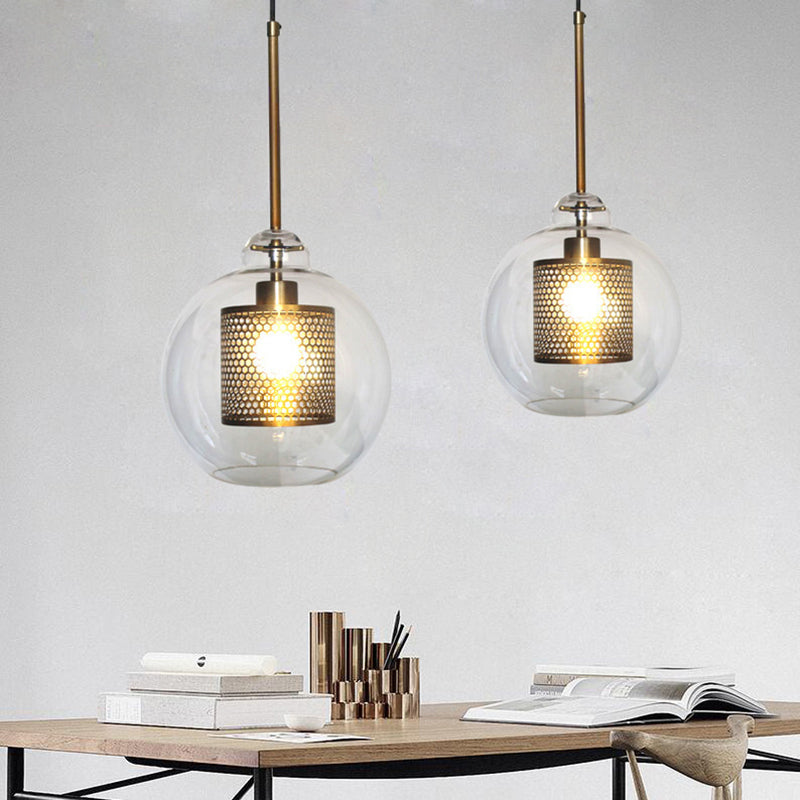 Hessa Contemporary Golden Pendant Light, Glass, Globe/Cylindric - Neutralighting