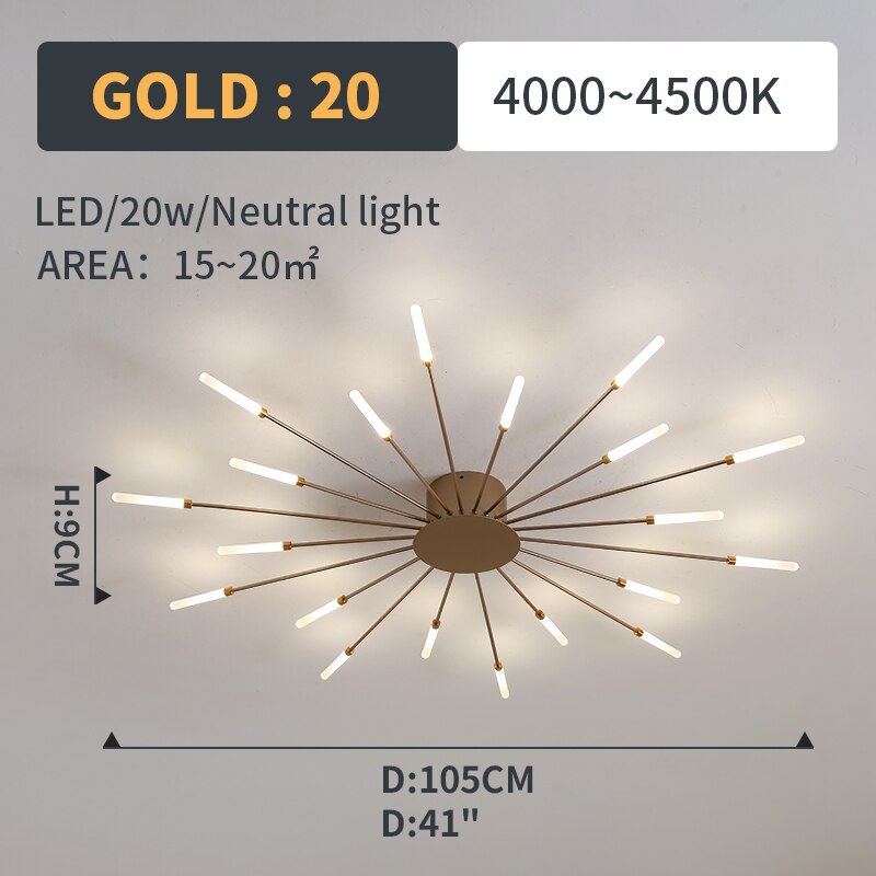 Wesley Flush-Mount Ceiling Light Fireworks, Black/Gold - Neutralighting