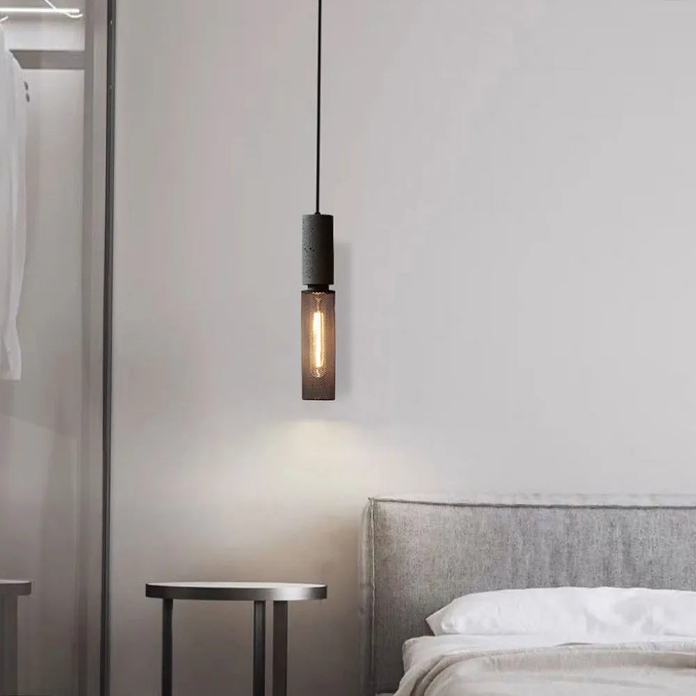 Xenith Industrial Cylindrical Pendant Light, Cement/Metal - Neutralighting