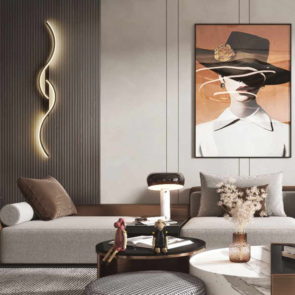 Lumor Modern Linear Wave Bedroom Wall Lamp, Black/Gold - Neutralighting