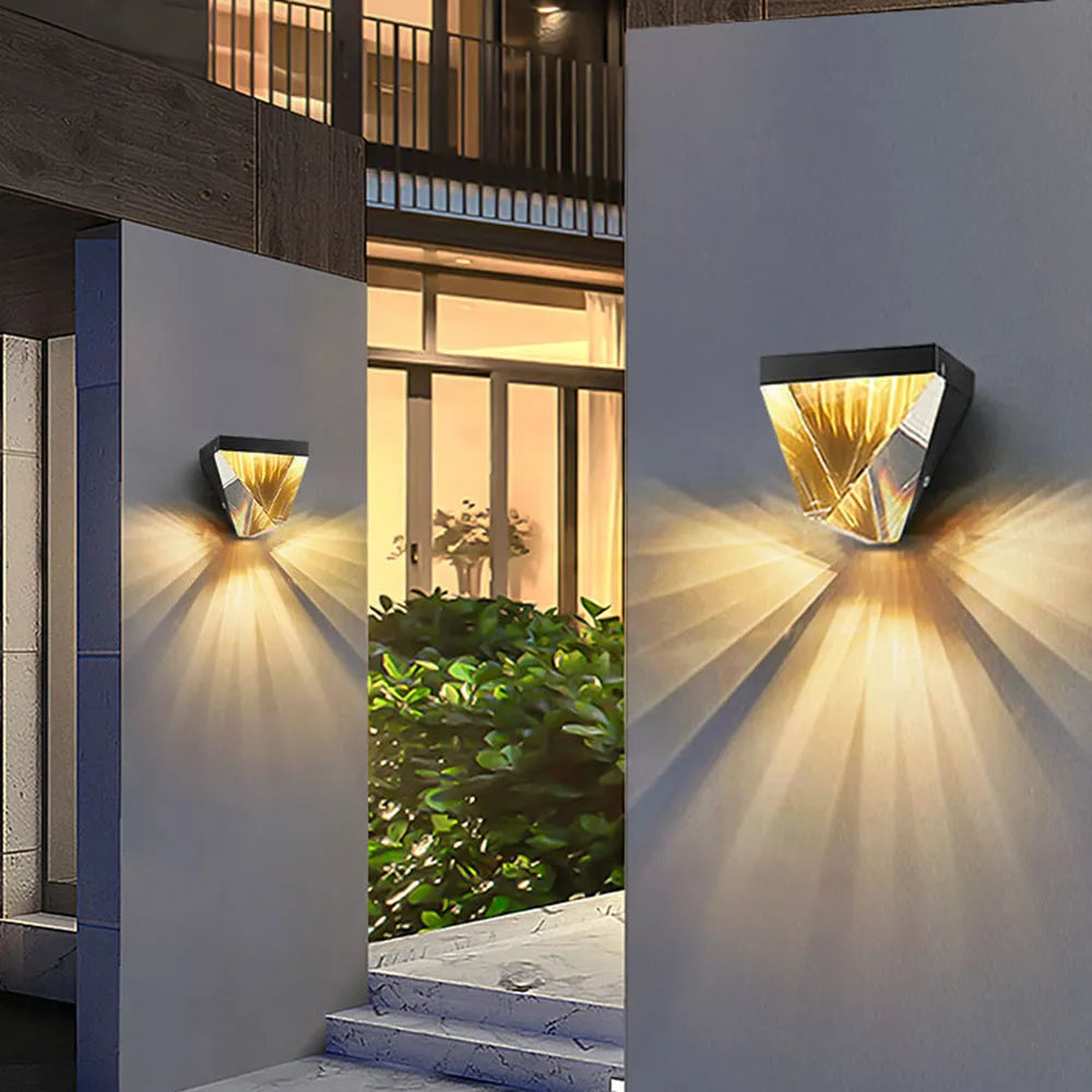Laxor Waterproof Diamond Shape Metal/Crystal Outdoor Wall Lamp, Gold/Black - Neutralighting