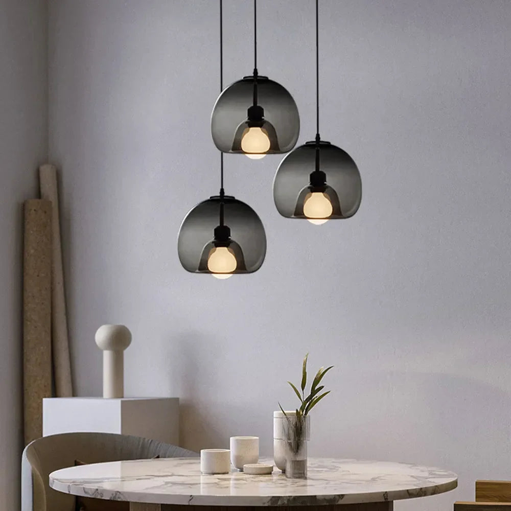 June Globe Glass Pendant Light, Amber/Smoky Grey - Neutralighting