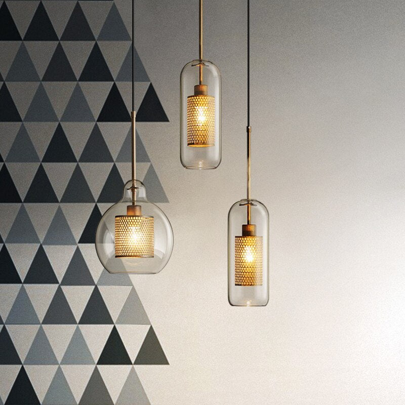 Hessa Contemporary Golden Pendant Light, Glass, Globe/Cylindric - Neutralighting