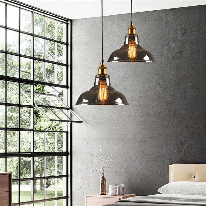 June Industrial Glass Pendant Light Clear/Amber/Smoke Grey - Neutralighting