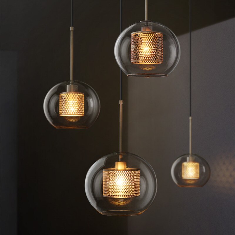 Hessa Contemporary Golden Pendant Light, Glass, Globe/Cylindric - Neutralighting