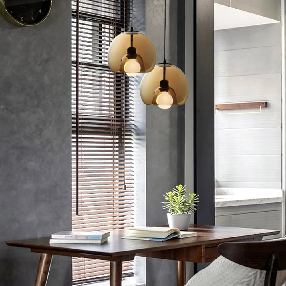 June Globe Glass Pendant Light, Amber/Smoky Grey - Neutralighting