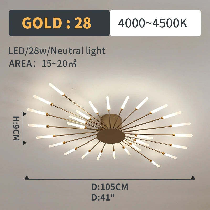 Wesley Flush-Mount Ceiling Light Fireworks, Black/Gold - Neutralighting