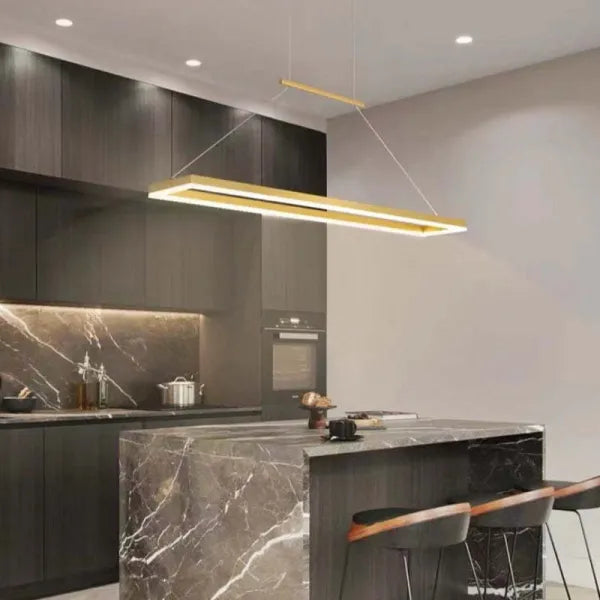 Gloen Modern Rectangular Hanging Pendant Light, Gold/Coffee - Neutralighting