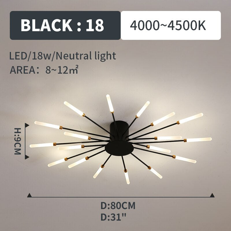 Wesley Flush-Mount Ceiling Light Fireworks, Black/Gold - Neutralighting