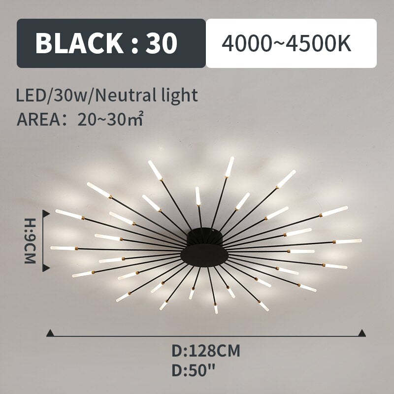 Wesley Flush-Mount Ceiling Light Fireworks, Black/Gold - Neutralighting