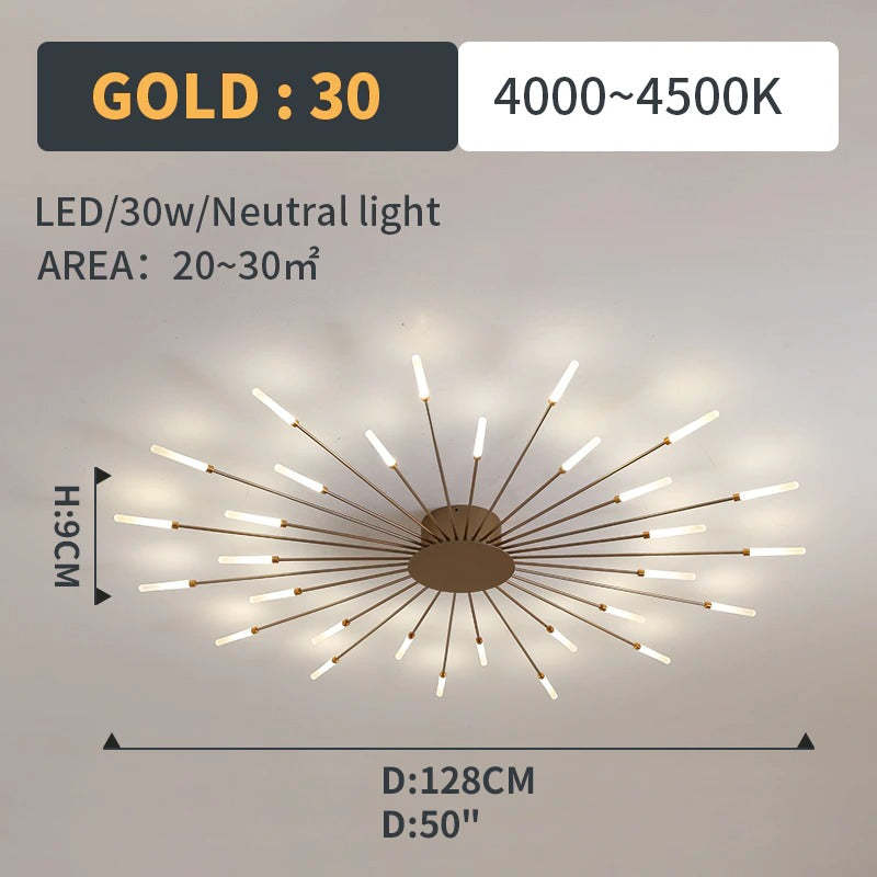 Wesley Flush-Mount Ceiling Light Fireworks, Black/Gold - Neutralighting