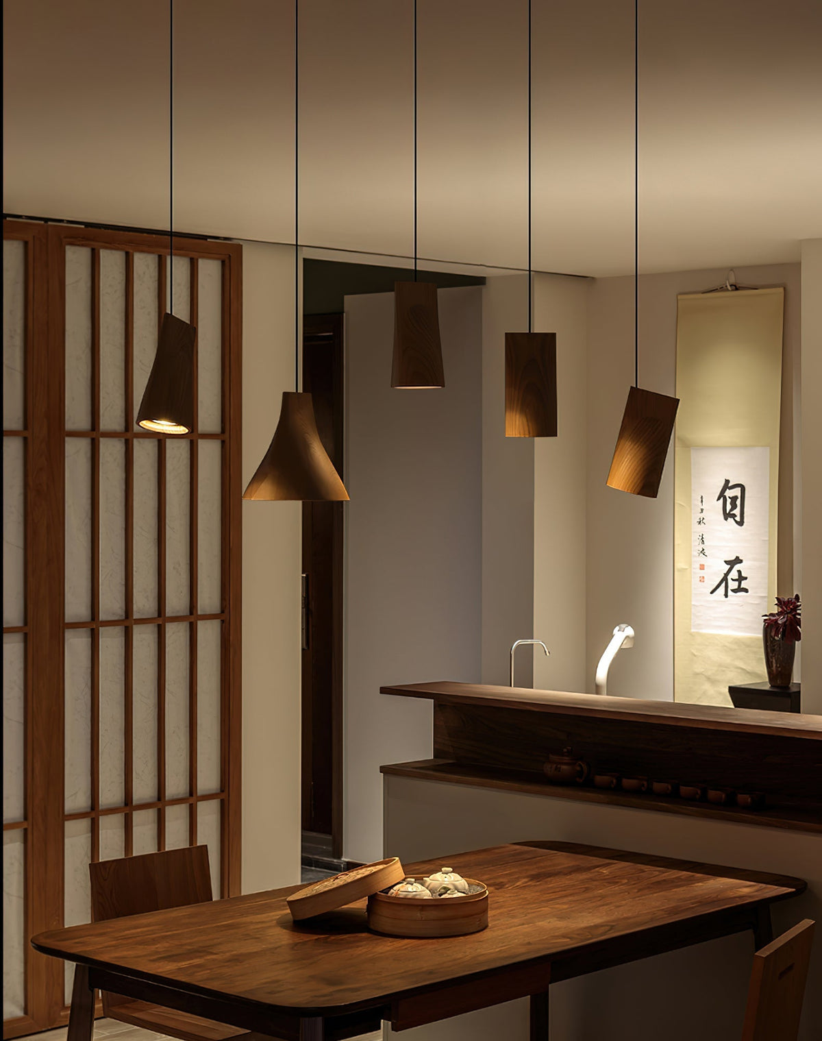 Lyrenelle Wood Pendant Light-Moonnatur