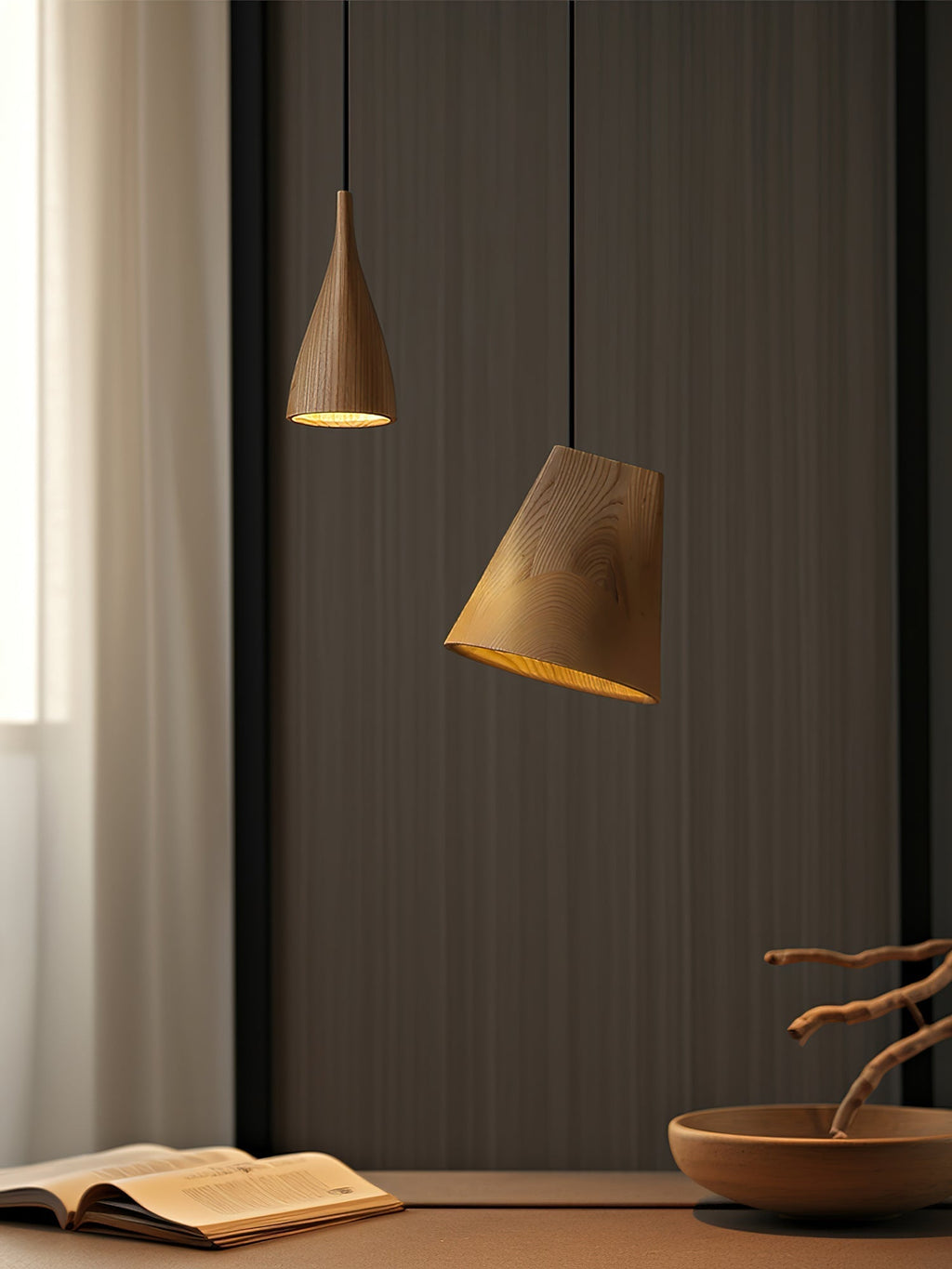 Lyrenelle Wood Pendant Light-Moonnatur