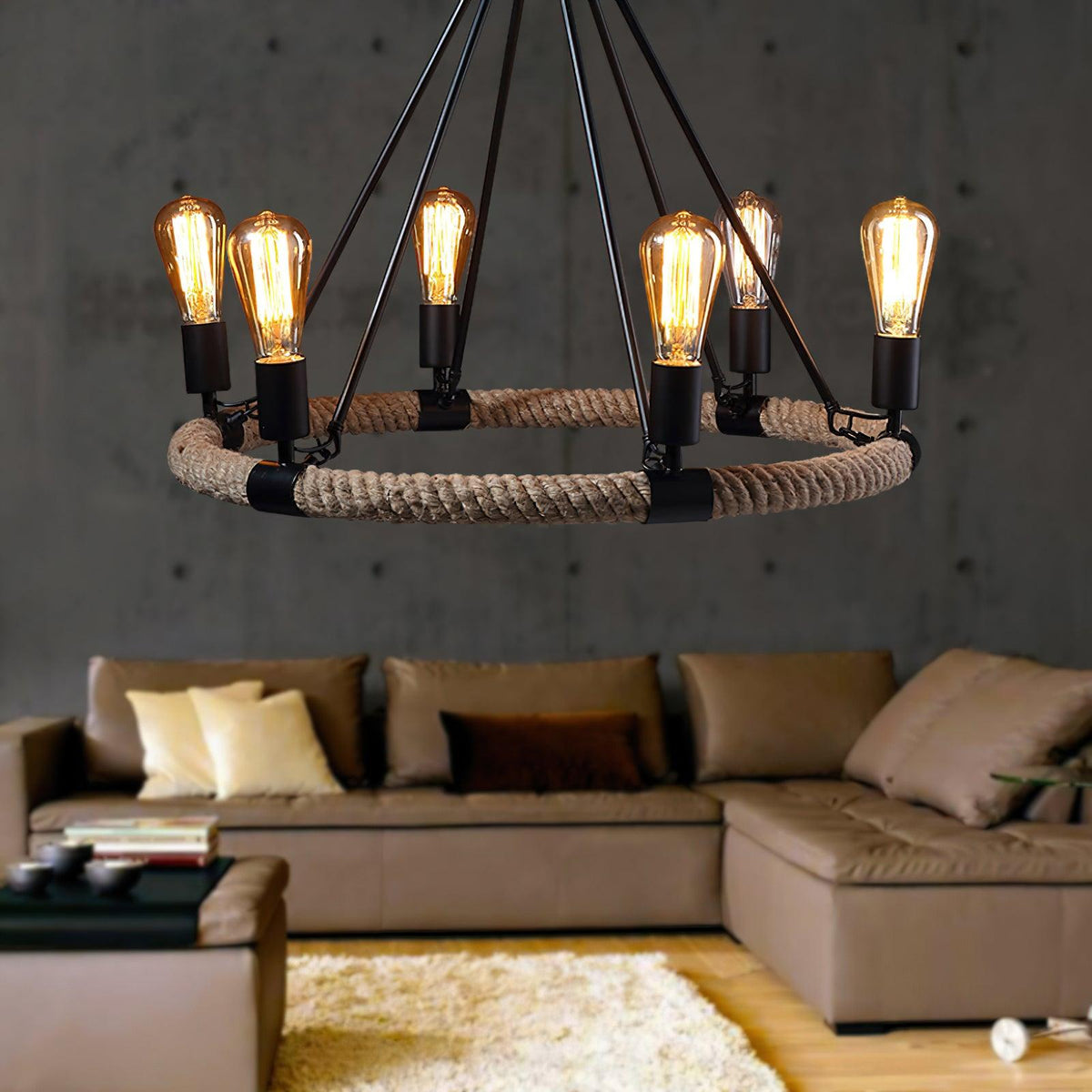 Maelora Hemp Rope Chandelier-Moonnatur