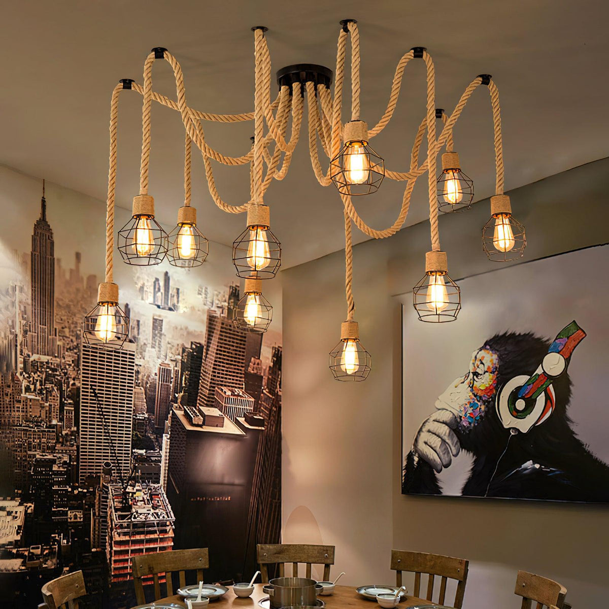 Wrenalia Hemp Rope Chandelier-Moonnatur