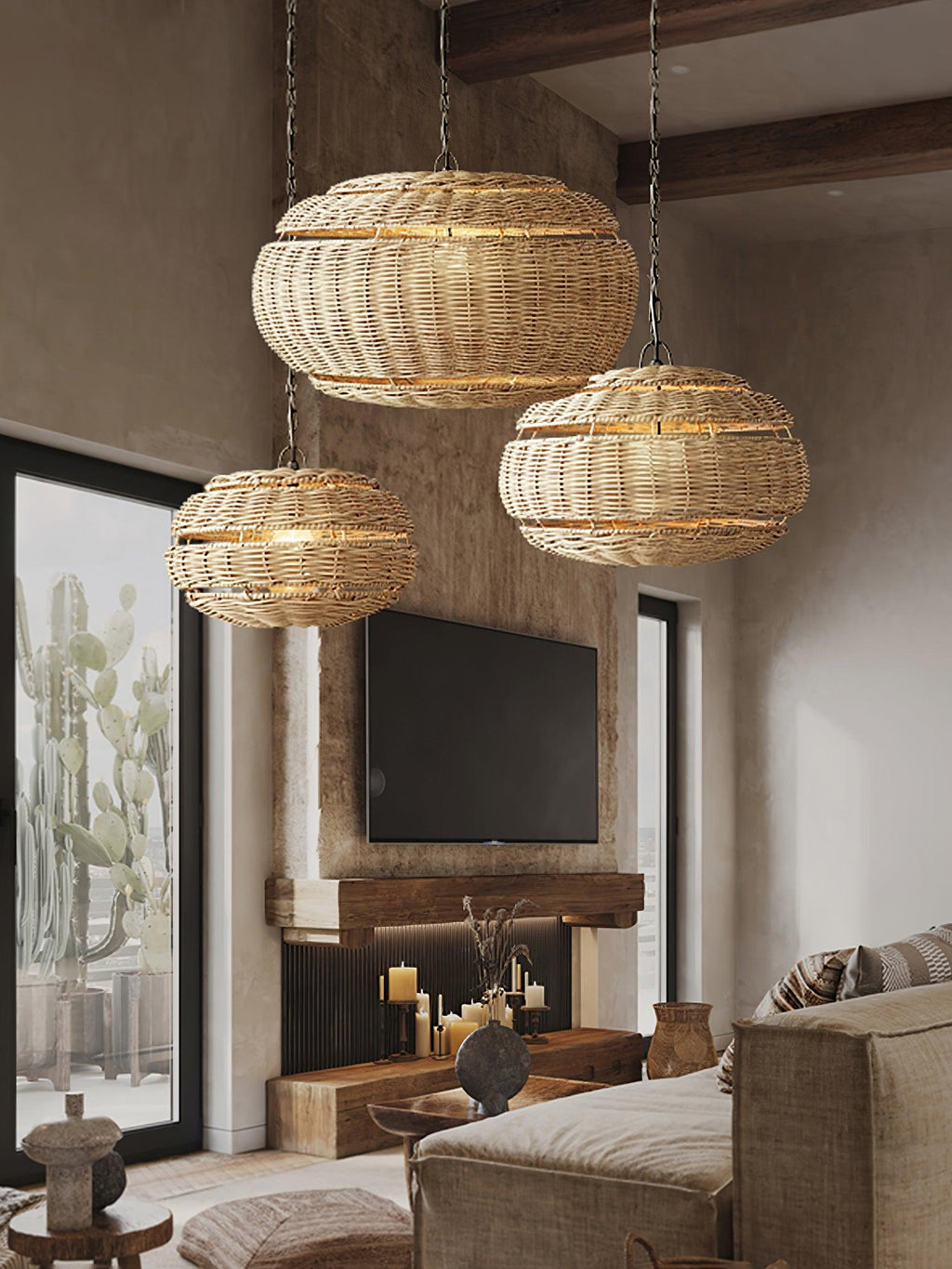 Milrenara Rattan Pendant Light-Moonnatur