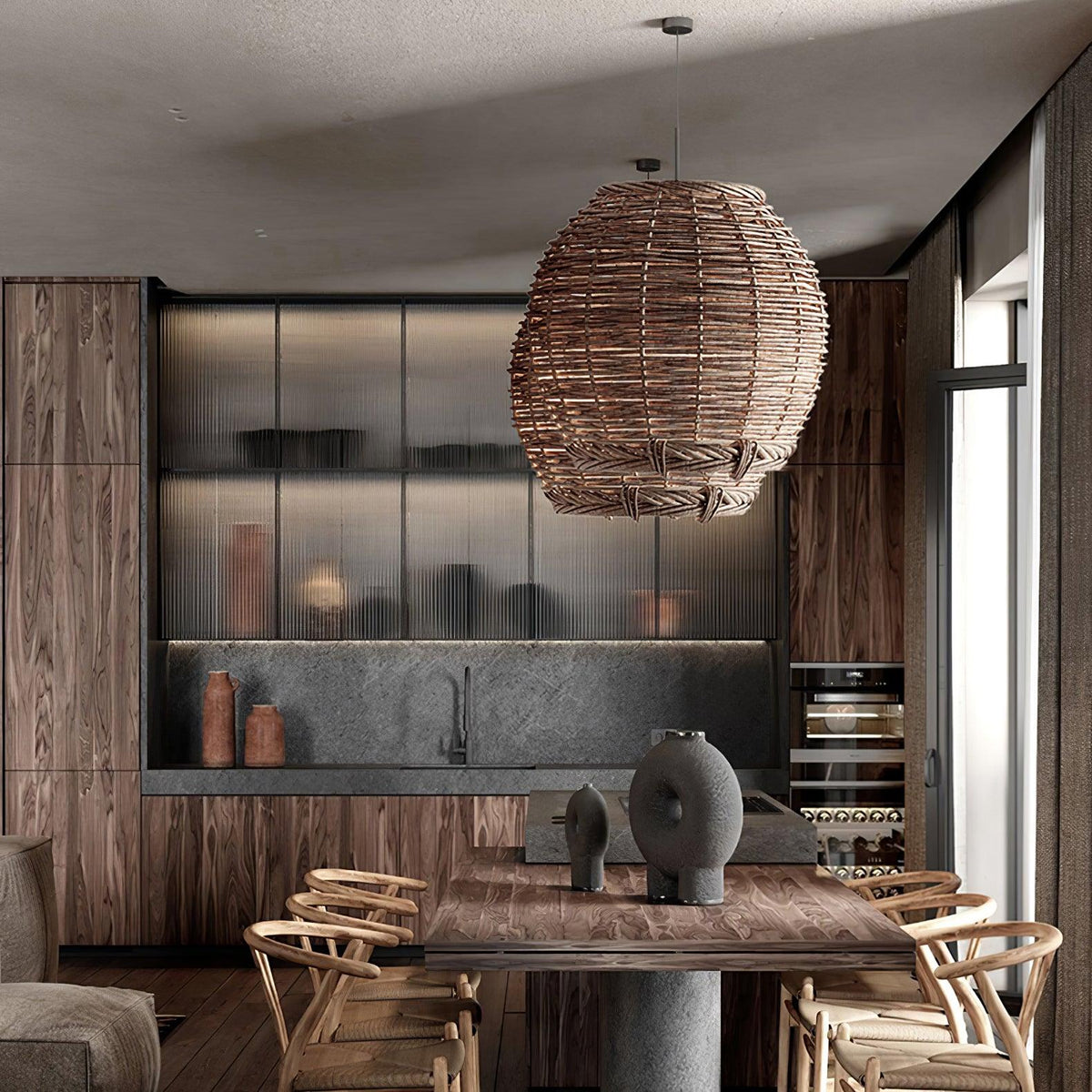Milrenara Rattan Pendant Light-Moonnatur