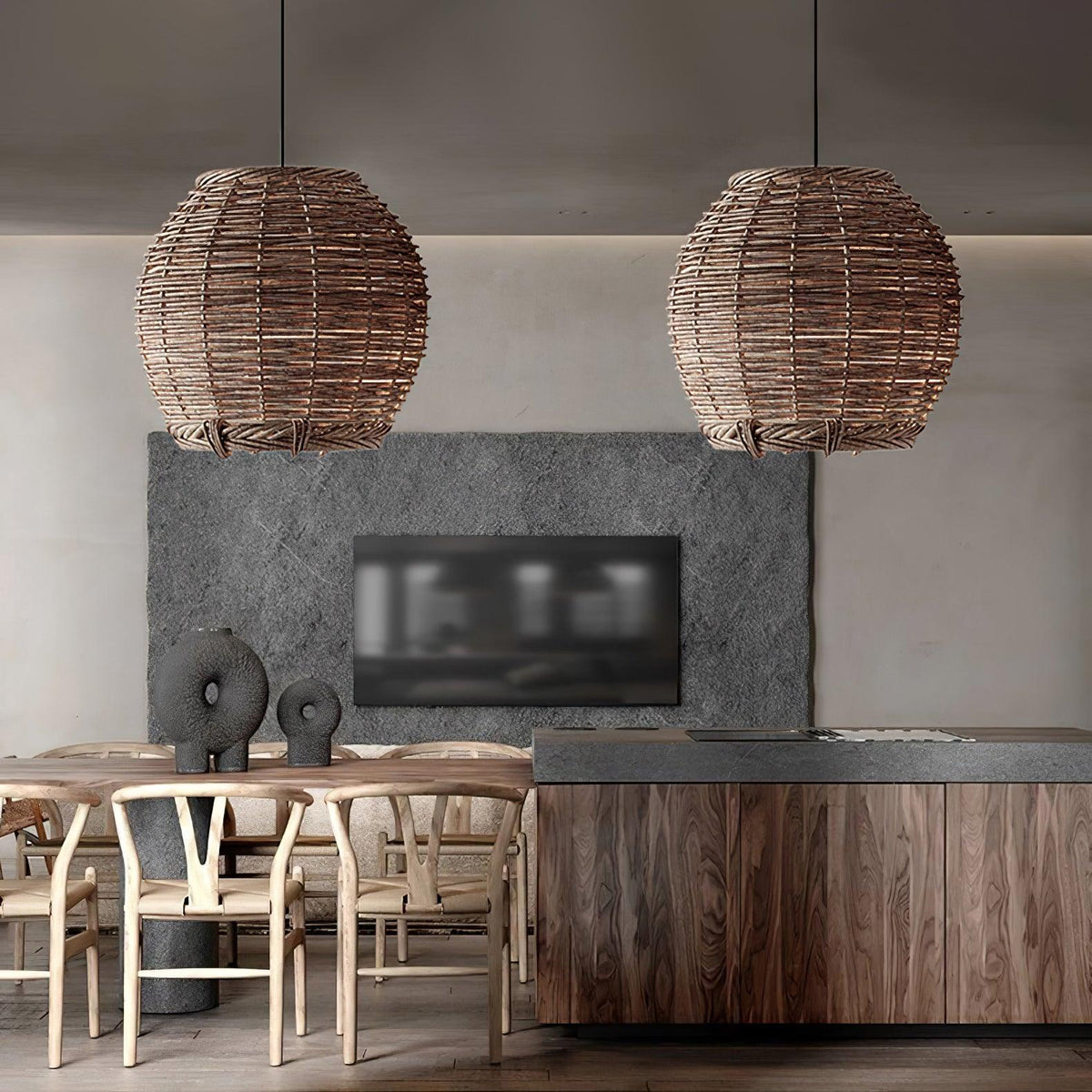 Milrenara Rattan Pendant Light-Moonnatur