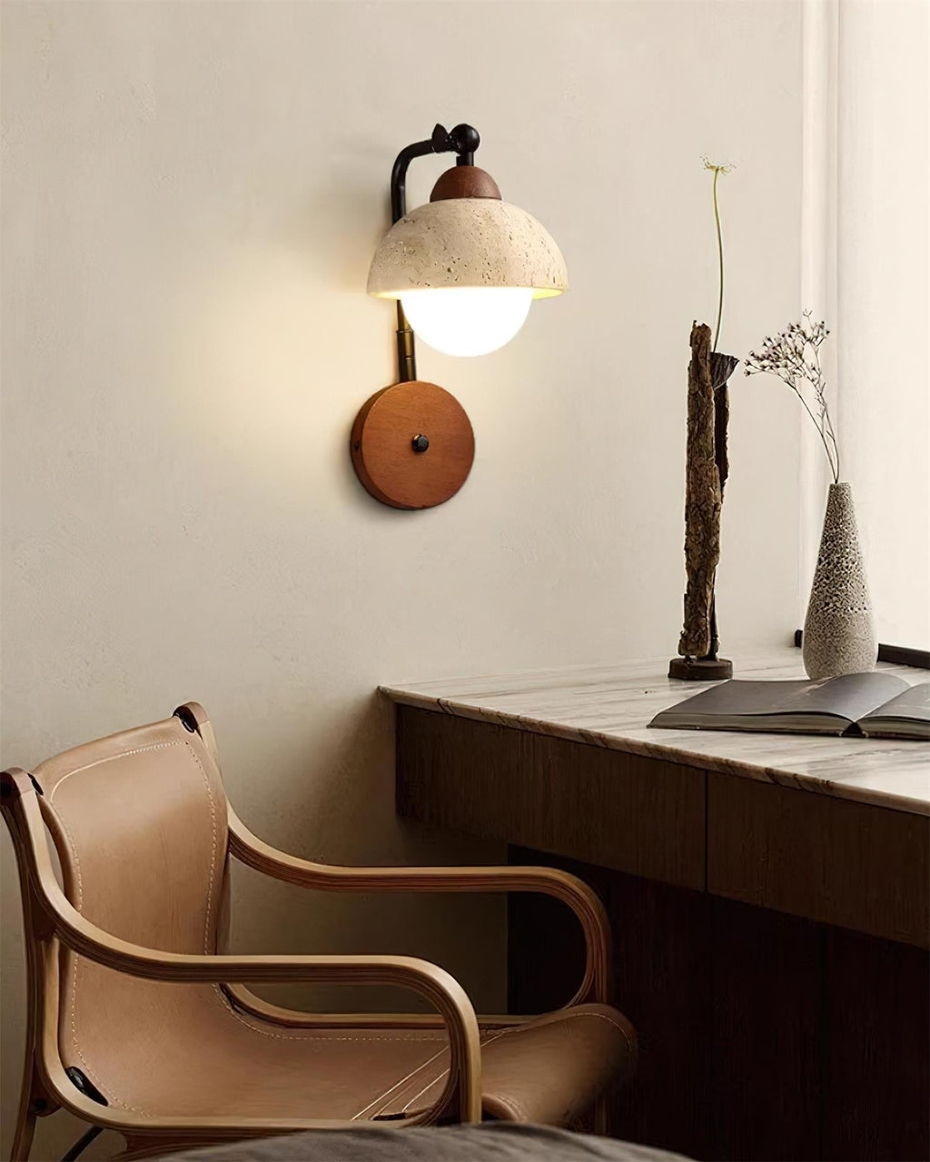 Lindelwren Travertine Wall Light-Moonnatur