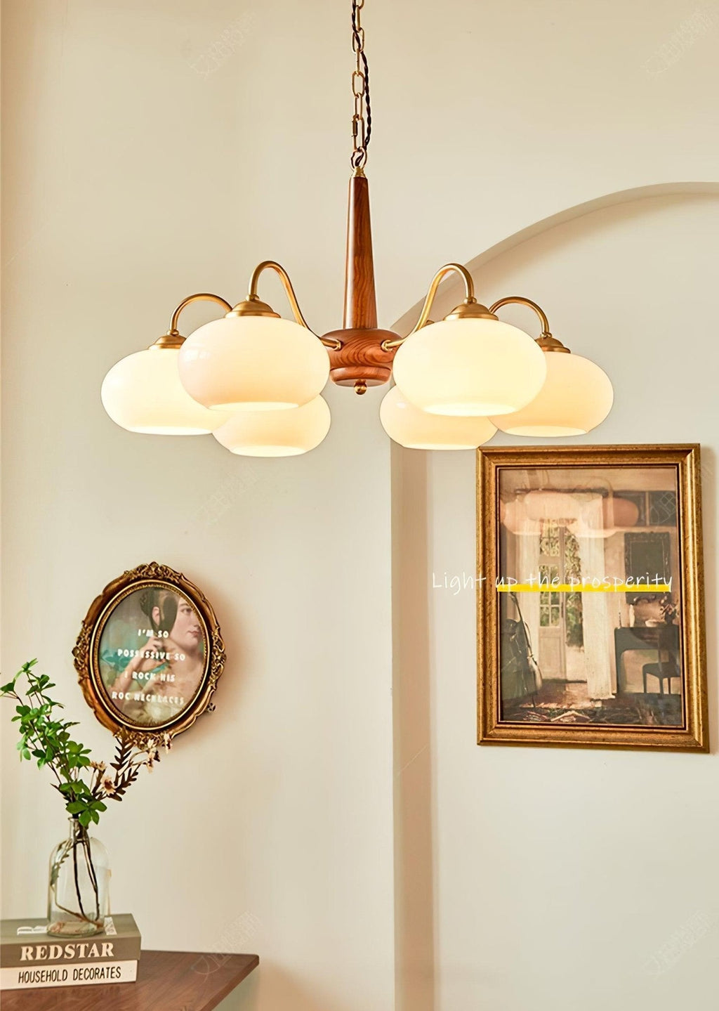 Korelle Glass Chandelier-Moonnatur
