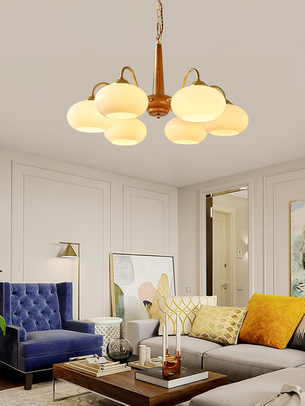 Korelle Glass Chandelier-Moonnatur