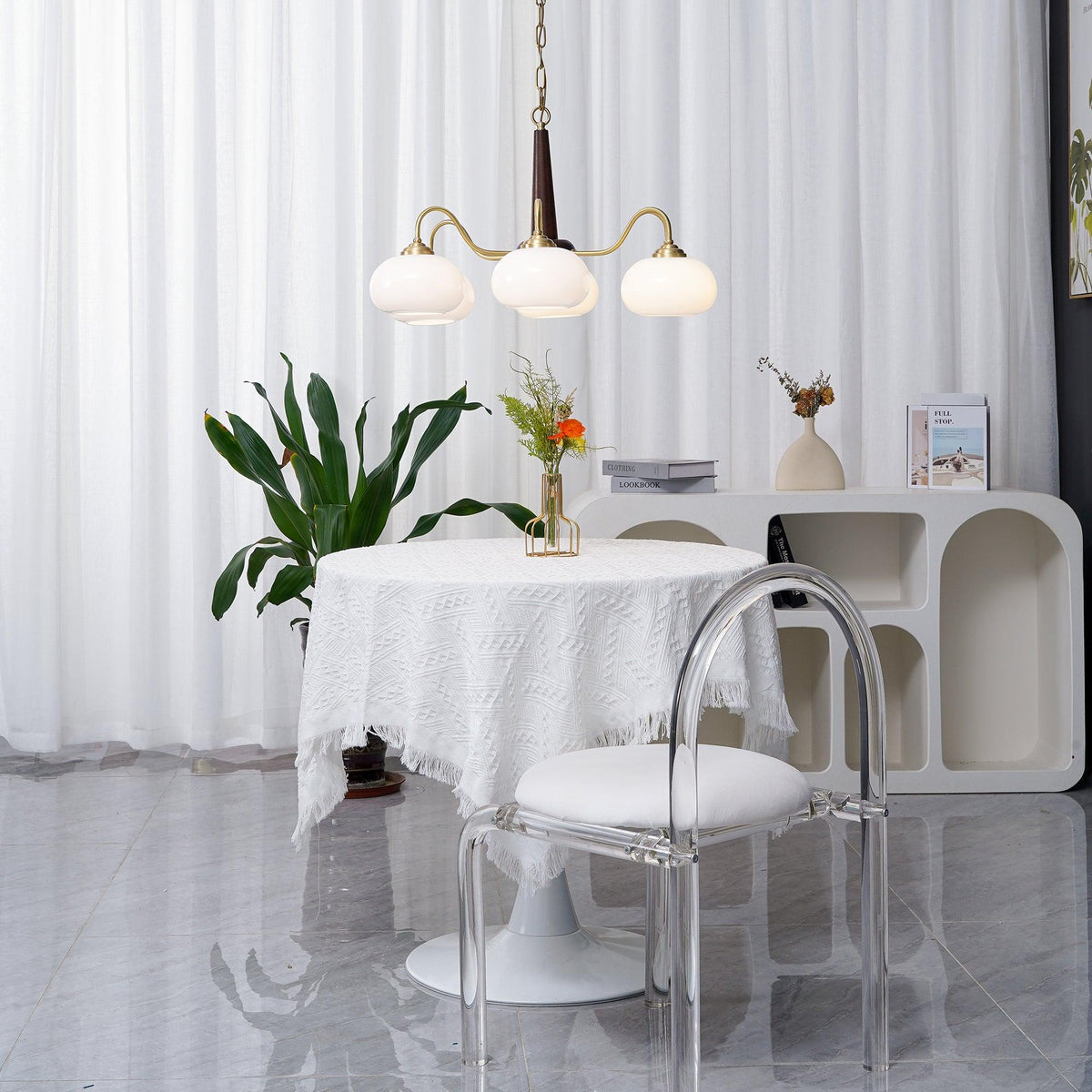 Korelle Glass Chandelier-Moonnatur