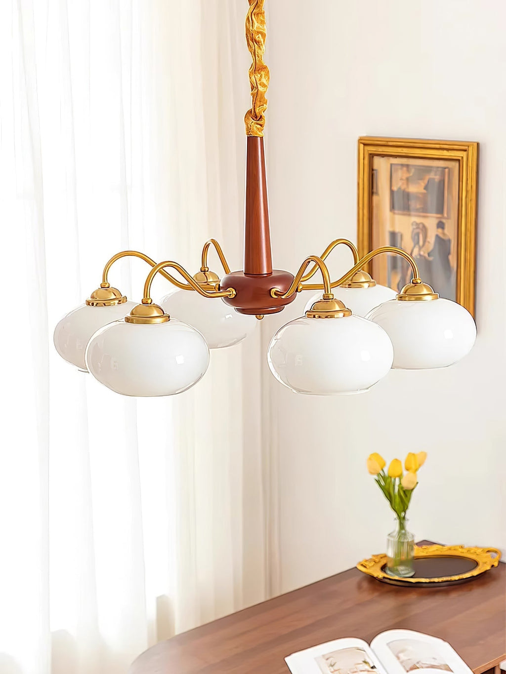 Korelle Glass Chandelier-Moonnatur