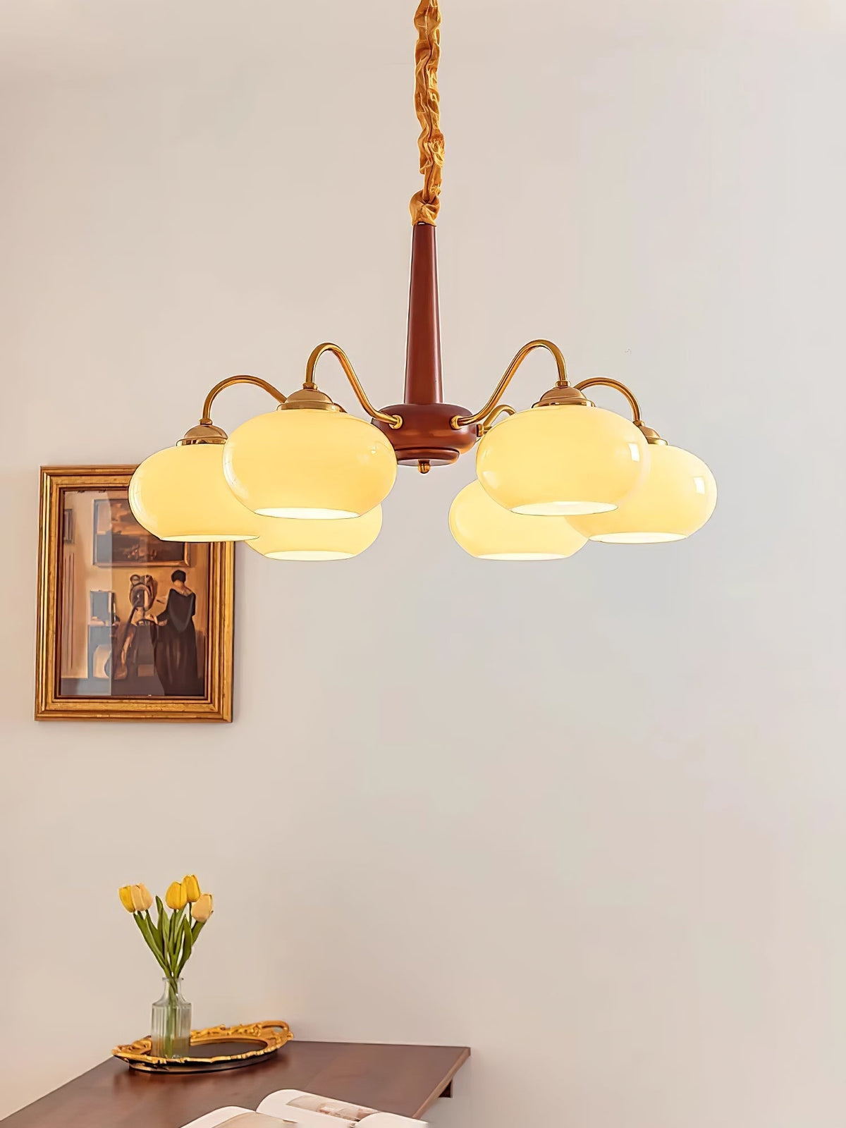 Korelle Glass Chandelier-Moonnatur