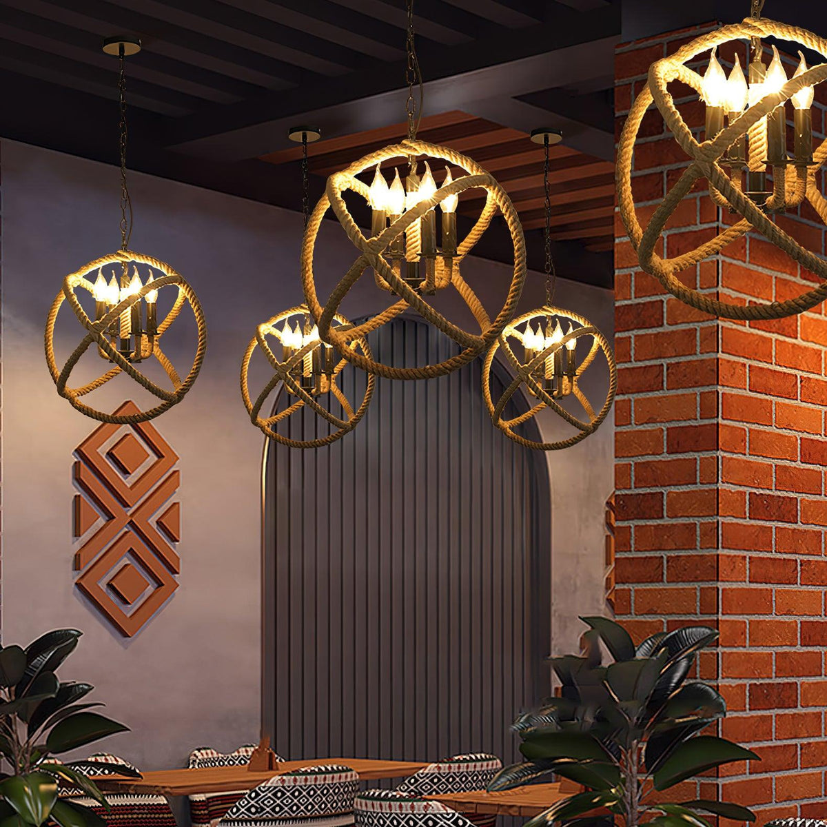 Drenwyn Hemp Rope Pendant Light-Moonnatur
