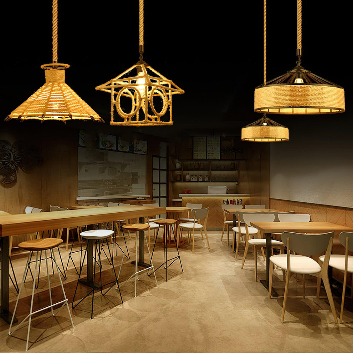 Drenwyn Hemp Rope Pendant Light-Moonnatur