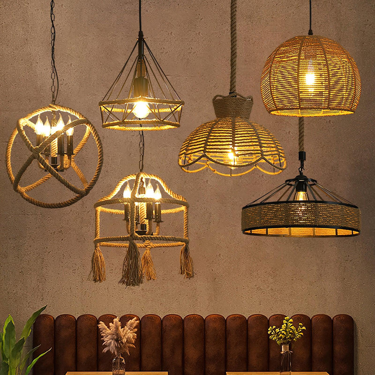 Drenwyn Hemp Rope Pendant Light-Moonnatur