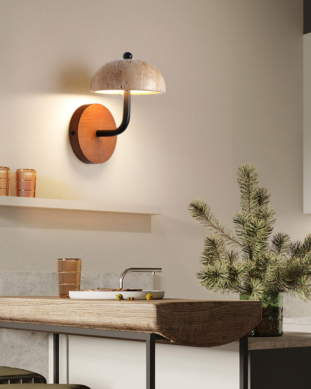 Lathenlark Travertine Wall Light-Moonnatur