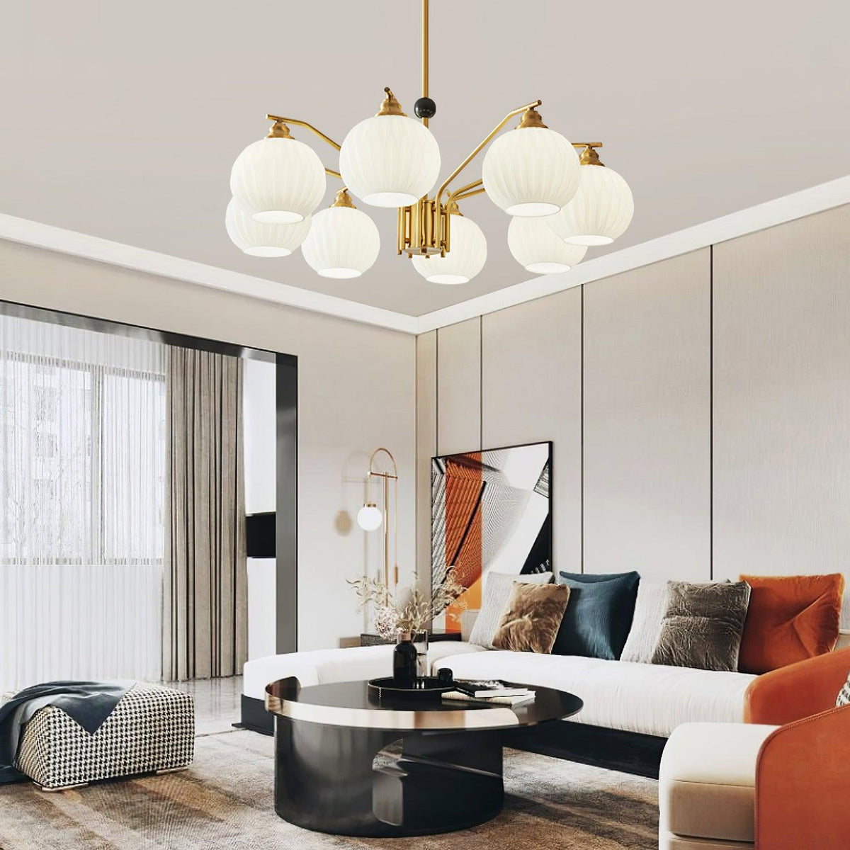 Lathenfern Brass Chandelier-Moonnatur