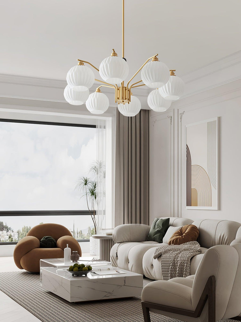 Lathenfern Brass Chandelier-Moonnatur
