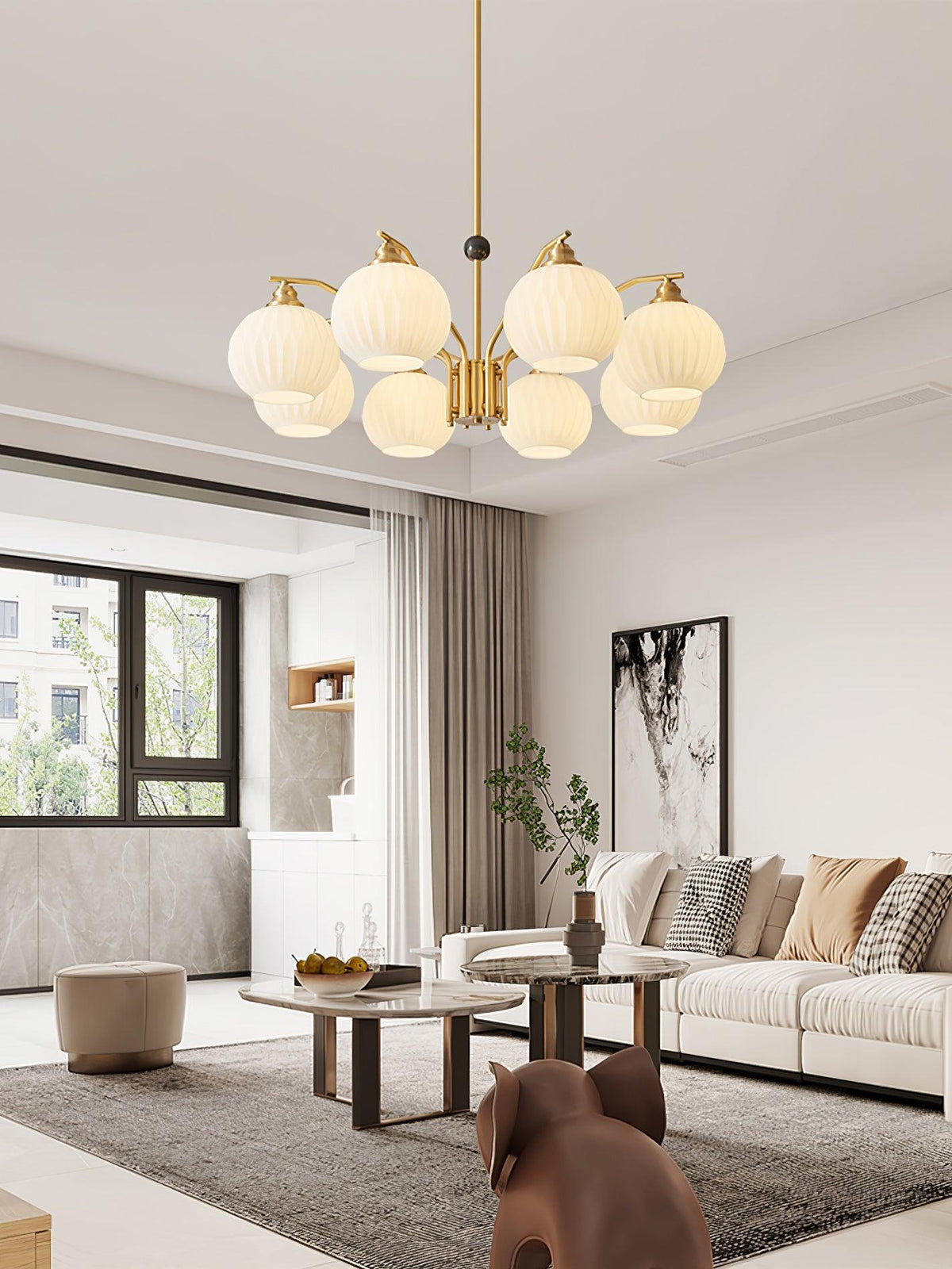 Lathenfern Brass Chandelier-Moonnatur