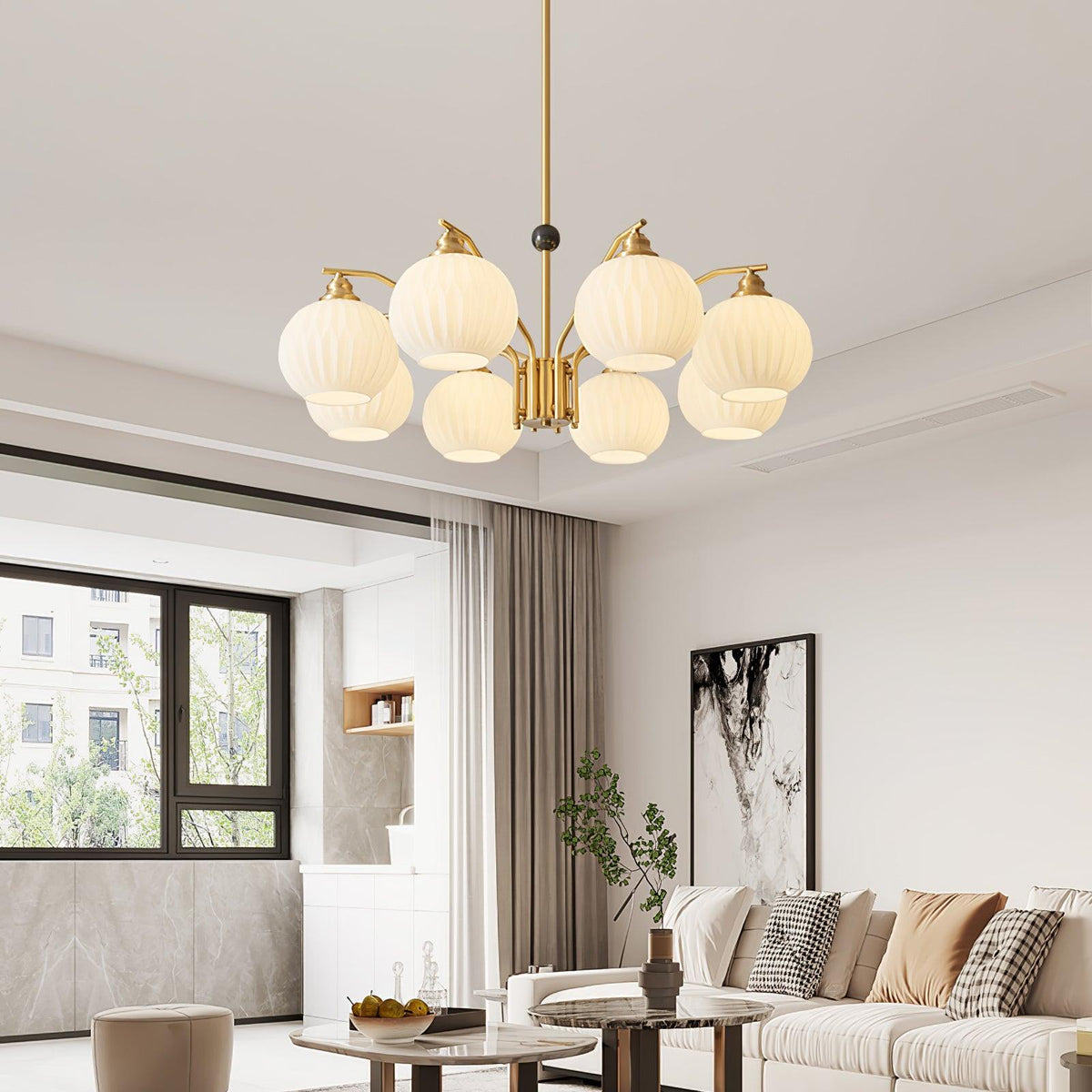 Lathenfern Brass Chandelier-Moonnatur