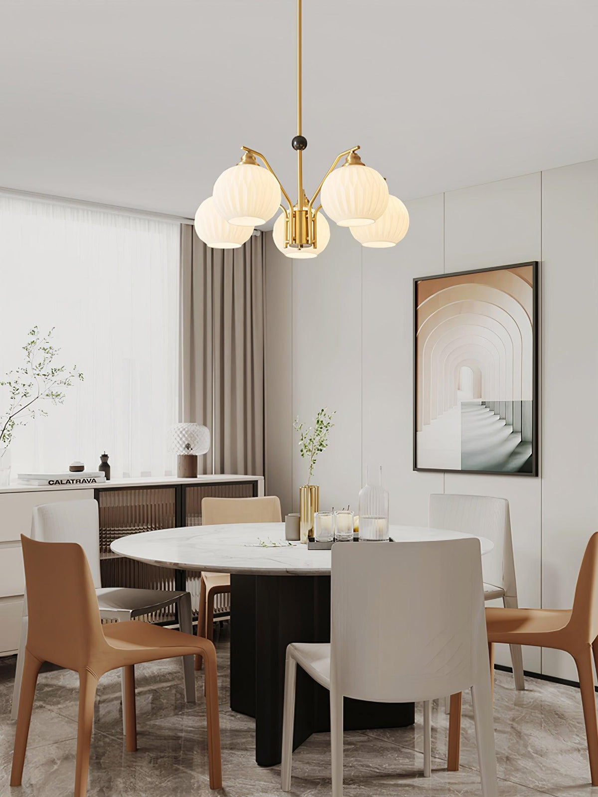 Lathenfern Brass Chandelier-Moonnatur