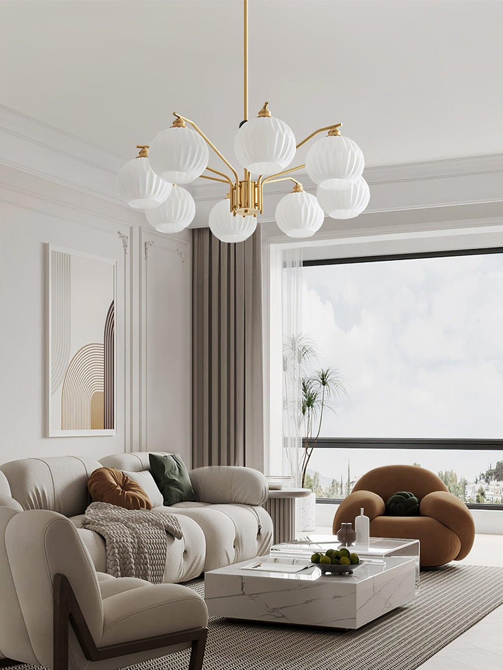 Lathenfern Brass Chandelier-Moonnatur